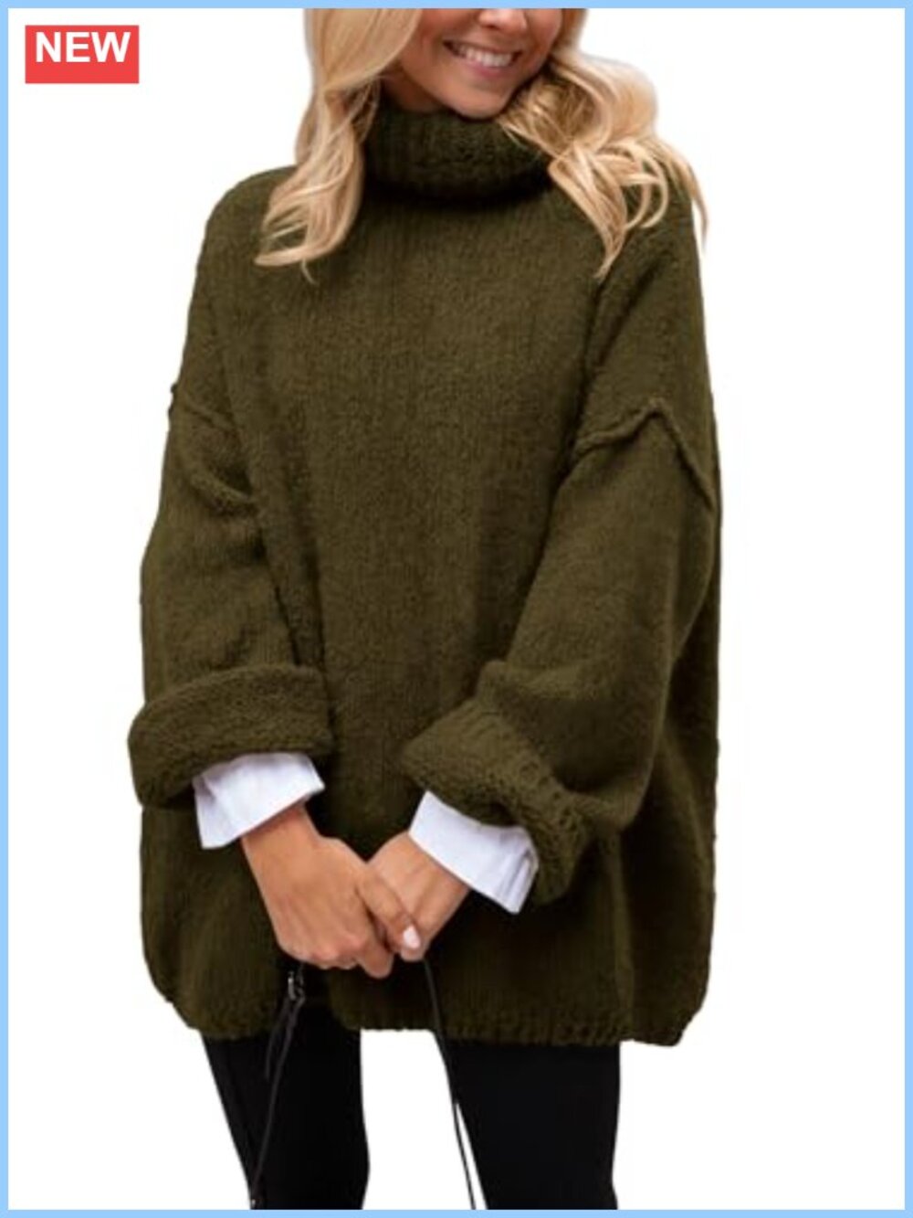 Chunky Knit Oversized Turtleneck Sweater Loose Fit Fall Pullover